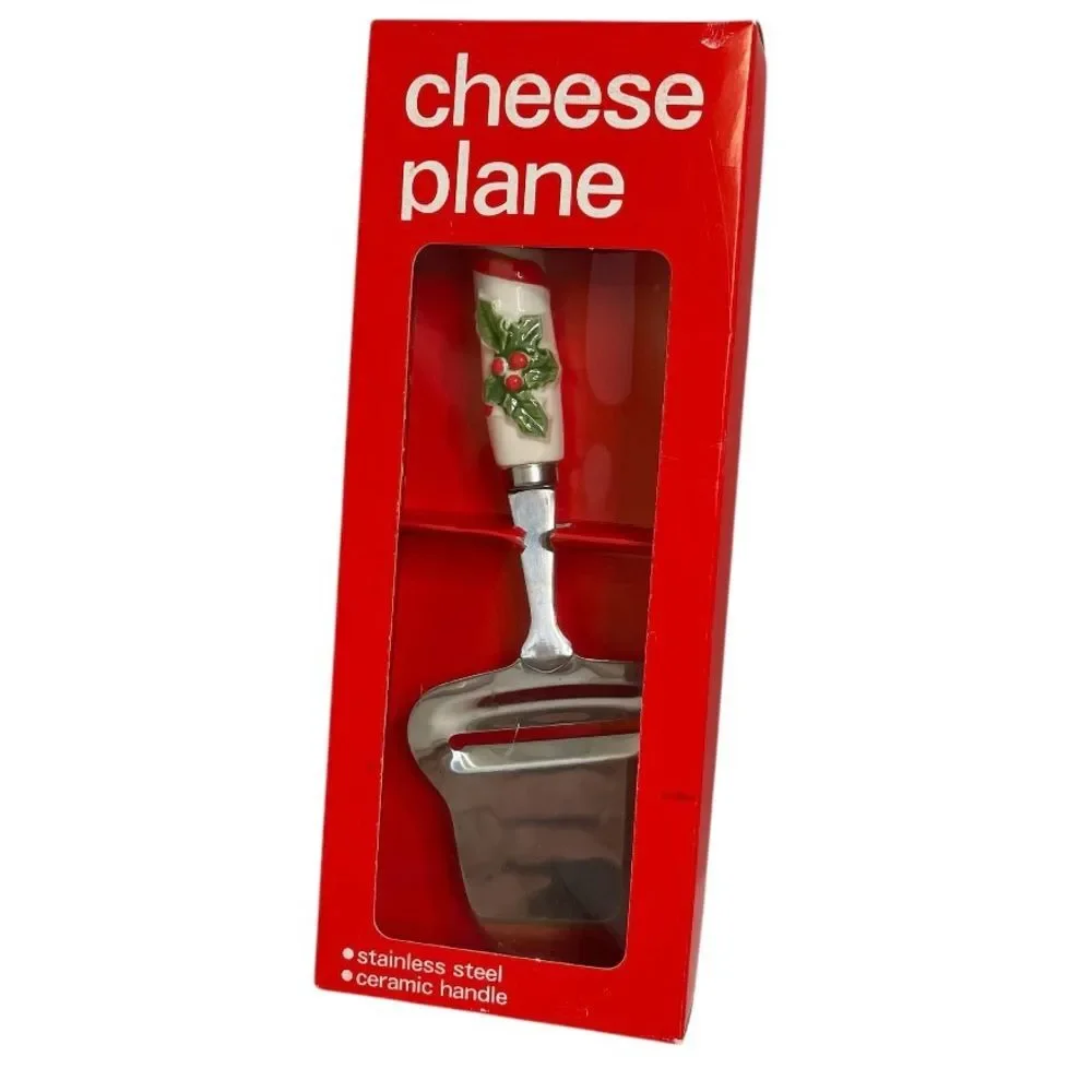 Christmas Candy Cane Ceramic Handled Cheese Slicer Stainless Steel Japan Vintage